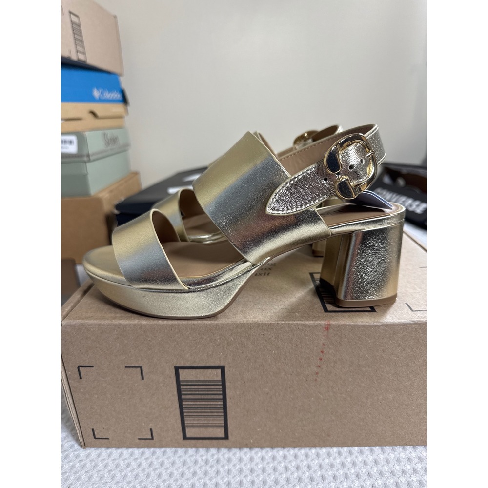 Aerosoles Sandals Womens 8.5W Platform Block Heel Gold Metallic NWOB